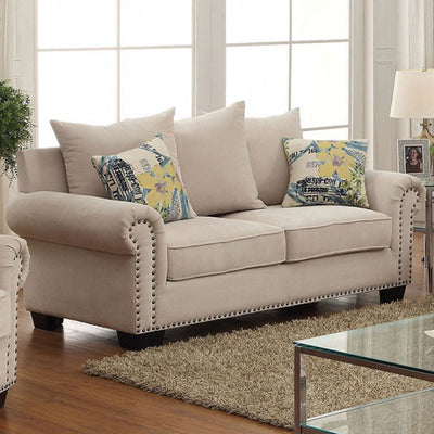 Transitional Style Comfy Love Seat, Ivory