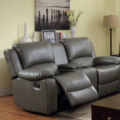 Transitional Style Motion Love Seat With Cup Holder, Gray