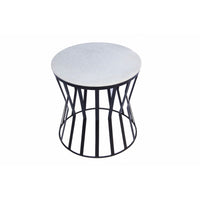Elegant Iron Base Side Table With Marble Top, White