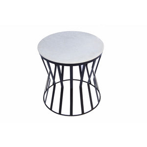 Elegant Iron Base Side Table With Marble Top, White