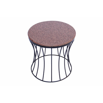 Stylish Iron Base Side Table With Marble Top, Brown