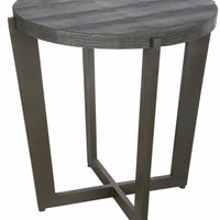 Chicly Supreme Occasional Table, Iron-Wood-Faux Leather