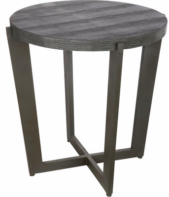 Chicly Supreme Occasional Table, Iron-Wood-Faux Leather
