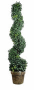 Artificial Plastic Boxwood Spiral Tree Plant, Green and Brown