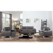 Gray 3 Piece  Modern Leather and Fabric Upholstered Stationary Sofa and Loveseat