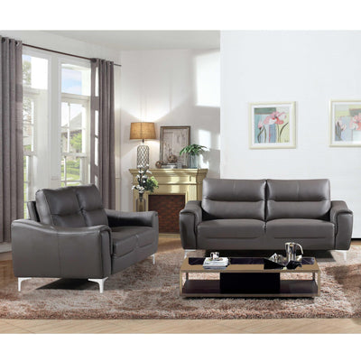 Gray 2 Piece  Modern Leather and Fabric Upholstered Stationary Sofa and Loveseat