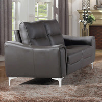 Gray 1pc Modern Leather and Fabric Upholstered Stationary Living Room Loveseat