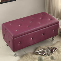 Purple Tufted Hard Wood Storage Bench