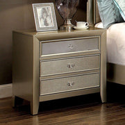 3 Drawers Wooden Night Stand With Tapered Legs, Silver