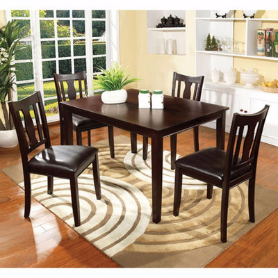 5Pc Dining Table Set, Chair with Pu Cushion, Walnut Finish
