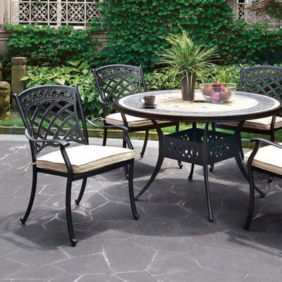 Contemporary Round Patio Table, Antique Black