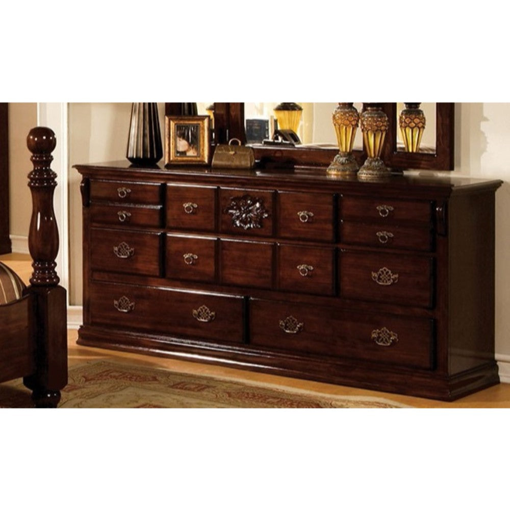 Traditional Style Wooden Dresser, Dark Pine Brown