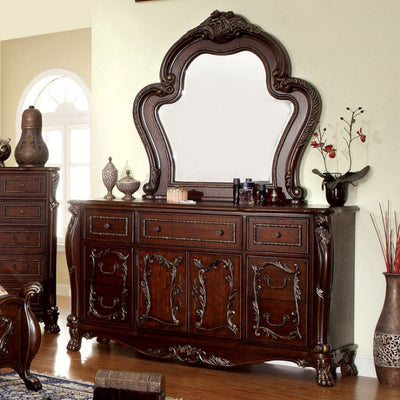 Majestic Transitional Style Wooden Dresser, Cherry Brown