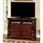 Elegantly Styled Wooden Media Chest, Brown Cherry