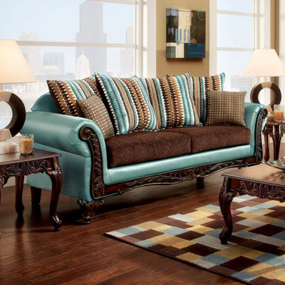 Wondrous Cushy Sofa Transitional Style, Teal & Brown