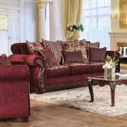 Traditional Style Fabric & Leatherette Sofa, Wine