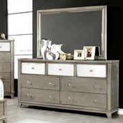 Dazzling Wooden Textured Dresser In Contemporary Style, Silver
