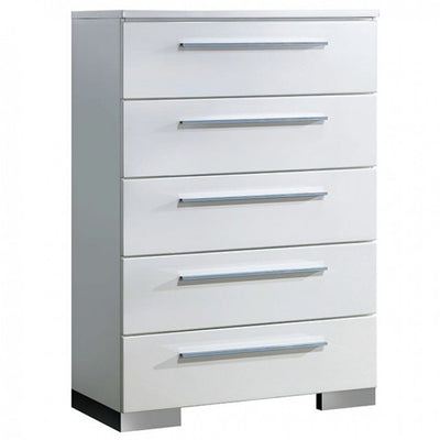 Contemporary Style Wooden Chest With Chrome Handles, White