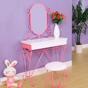 Metal Vanity Set With Stool In Pink & White Color