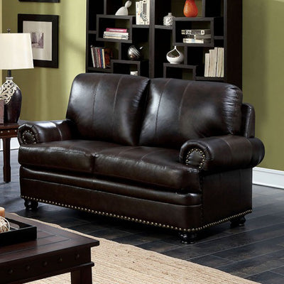 Transitional Style Love Seat, Dark Brown