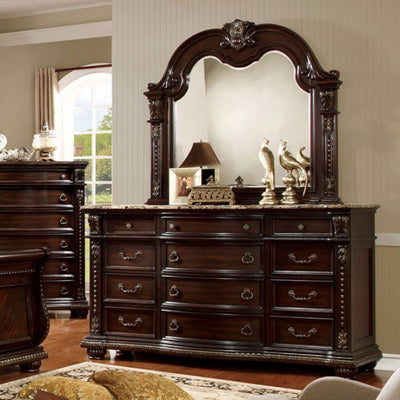 Exceptionally Carved Wooden Dresser In Traditional Style, Brown Cherry