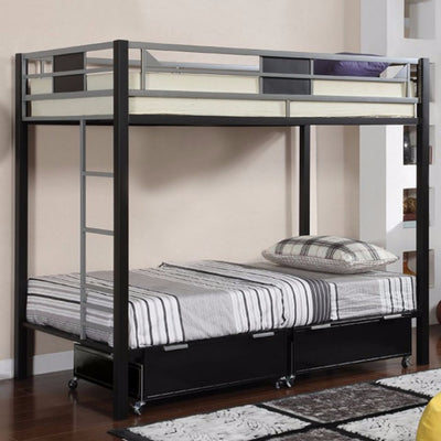 Contemporary Style Bunk Bed, Silver and Black