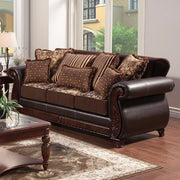 Traditional Style Sofa in Dark Brown and Dark Cherry