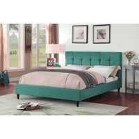 California King Blue Modern Upholstered Square Stitched Platform Bed