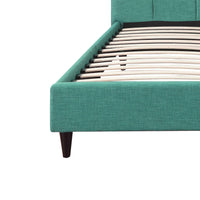 Eastern King Blue Modern Upholstered Square Stitched Platform Bed