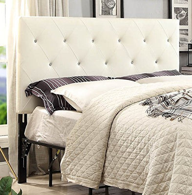 Queen White Contemporary Diamond Tufted Fabric Headboard