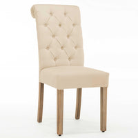 Ivory Roll Top Tufted Linen Fabric Modern Dining Chair in a Set of 2