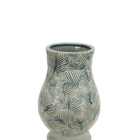 Beautiful Ceramic Zig Zag Patterned Curvy Vase, Blue and White