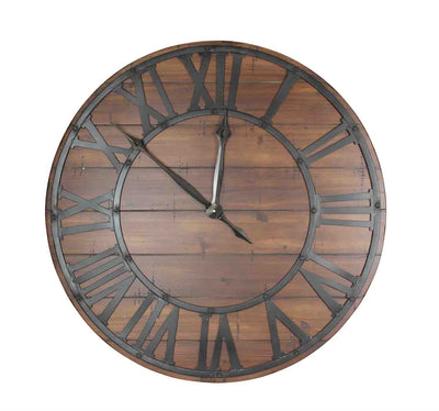 Beautiful Metal And Wood Wall Clock, Black And Brown