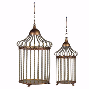 Stylish Hanging Lanterns ,Set of 2, Silver and Brown