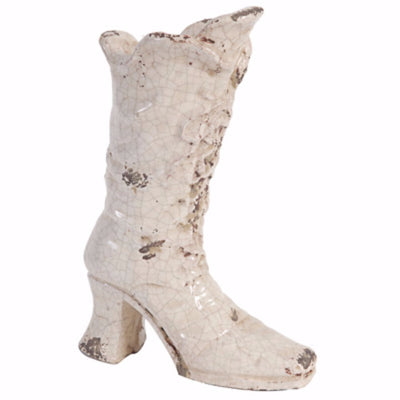 Stylish Ceramic Tall Boot Vase, White