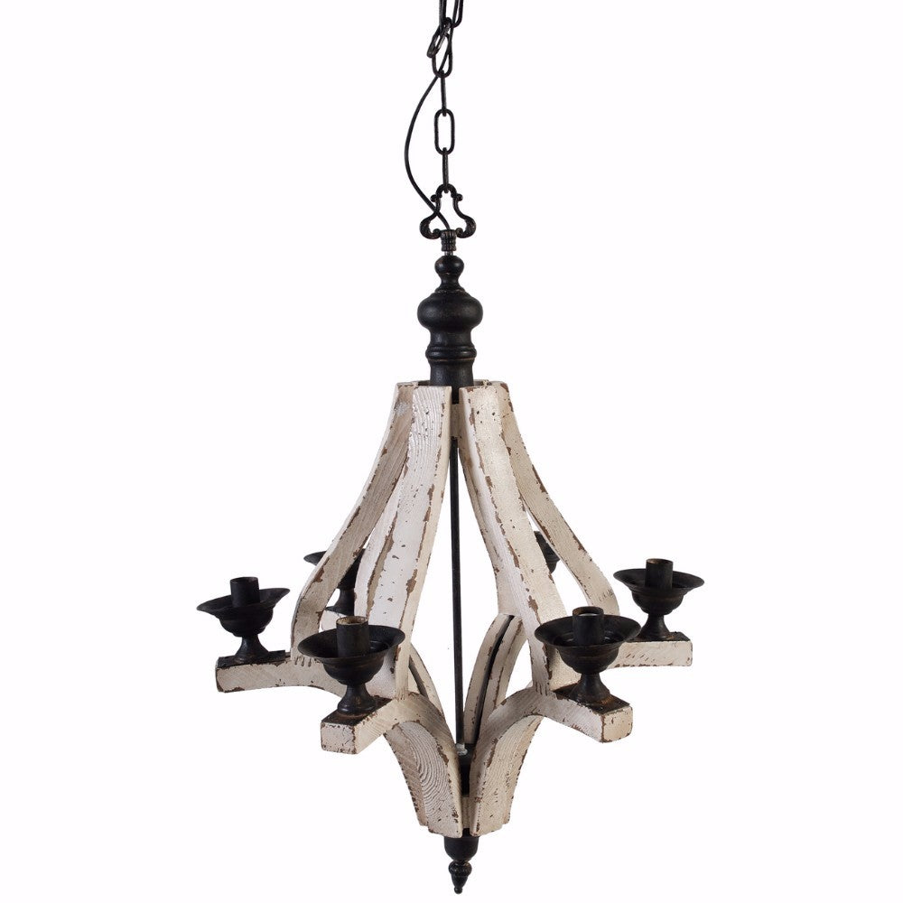 Solid 6-Light Washed-Wood Chandelier, White and Black