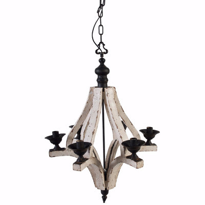 Solid 6-Light Washed-Wood Chandelier, White and Black
