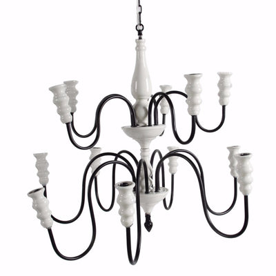 Glorifying Ceramic and Metal 12-Arm Chandelier, Black and White