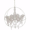 Round Cage Styled Metal Chandelier With Crystal hangings, White and Clear