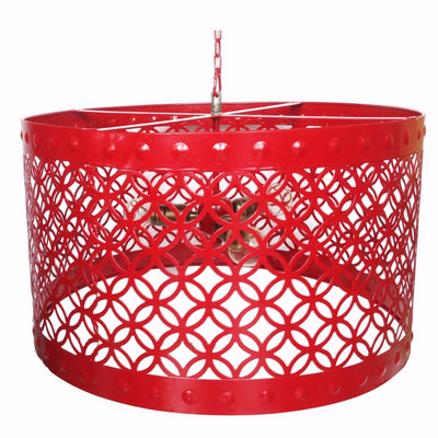 Beautiful Circular Cutout Metal Chandelier, Red