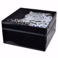 Gorgeous Cheetah Print MDF and Glass Jewelry Case, Black