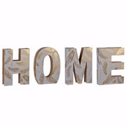 Beautiful 'HOME' Decor With Feather Accents, White and Gold, Set of 4