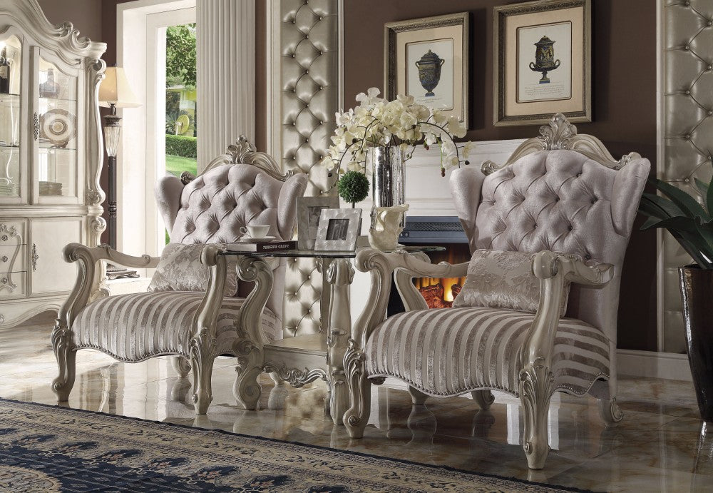 Accent Chair With Pillow, Ivory Velvet & Bone White
