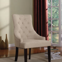 Side Chair (Set-2), Cream Fabric & Walnut