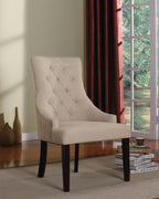 Side Chair (Set-2), Cream Fabric & Walnut