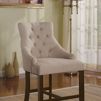 Counter Height Chair (Set-2), Cream Fabric & Walnut