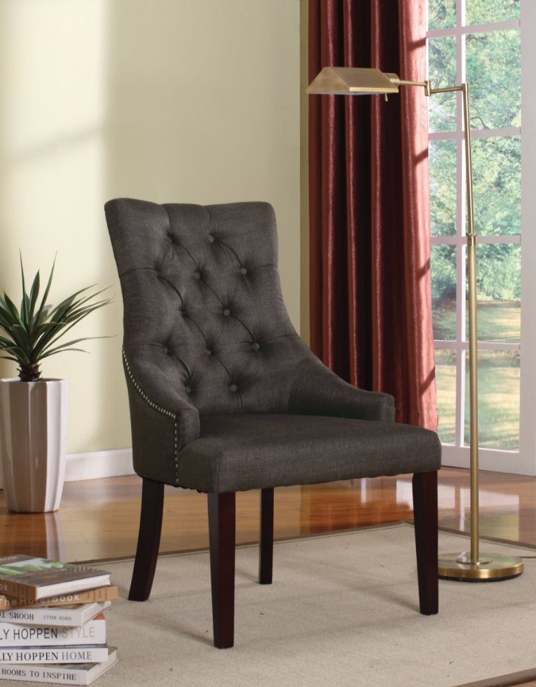 Side Chair (Set-2), Gray Fabric & Walnut