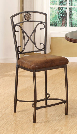 Counter Height Chair, Fabric & Antique Bronze, Set of 2