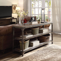 Console Table With 2  Shelves, Weathered Oak & Antique Silver