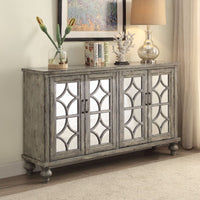 Console Table With 4 Door, Weathered Gray